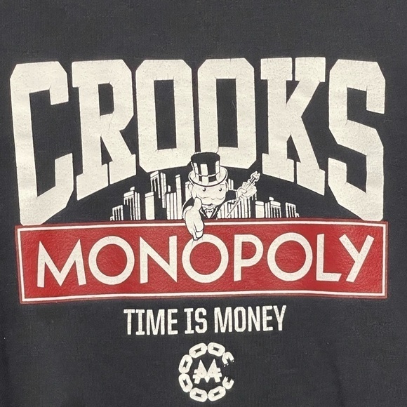 🆓 [CROOKS & castles] Black Monopoly Crooks Sweatshirt *FLAWED* - Picture 2 of 6